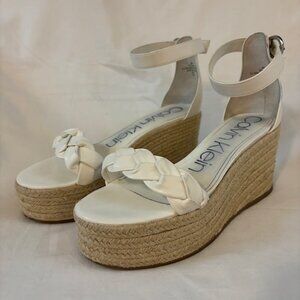Calvin Klein White Braided Strap Platform Wedge Espadrille Sandals Size 9M